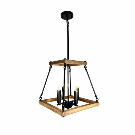 BRILLIANTBULB Noil 4-Light Black and Wood Chandelier BR3568670